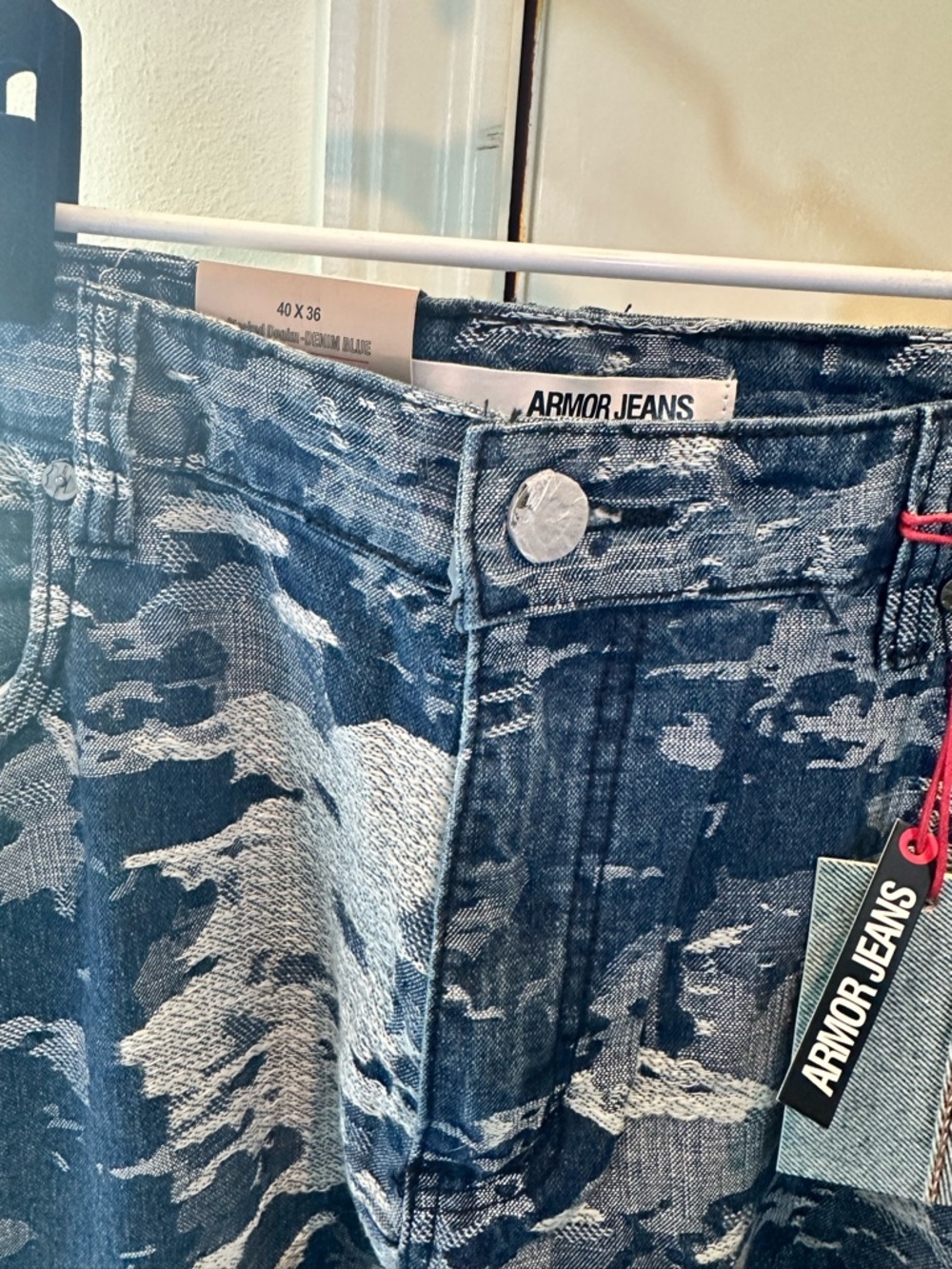 Armor Jeans AJS695 Blue Cargo Jacquard Stacked Denim Jeans Size 40x36 - Picture 3 of 14